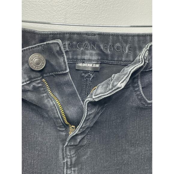 American Eagle Black Denim Distresses Frayed Skinny Jeans Dark Washed Goth 4 - Picture 6 of 11